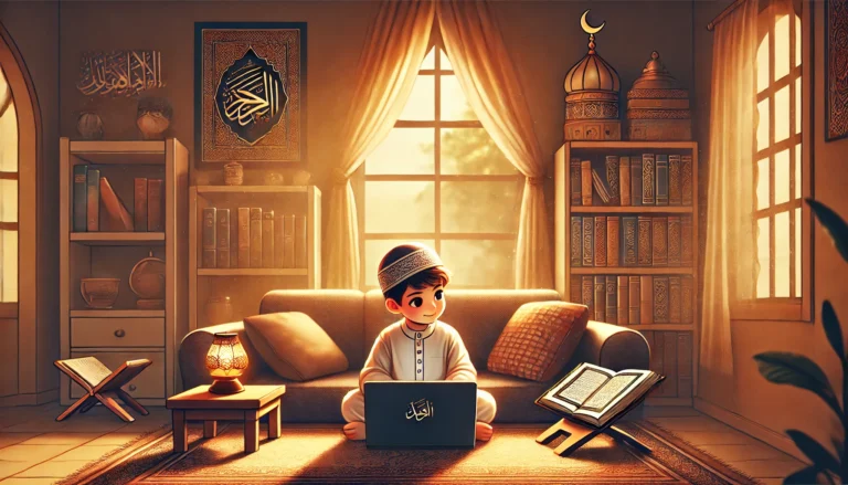 DALL·E 2024-11-08 19.46.04 - A warm and inviting featured image in landscape format illustrating early Islamic education for children in non-Muslim-majority countries. Depict a co